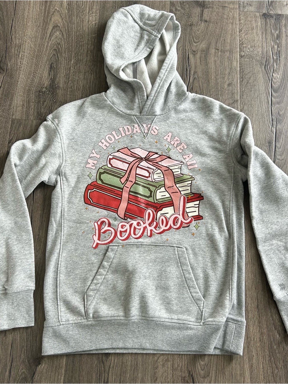 all in motion Gray Hoodie with Book Stack Graphic and Pink Accents